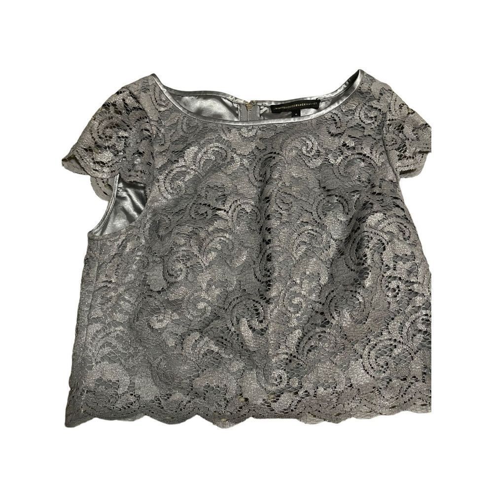 White House Black Market Blouse, Silvery Gray crop top